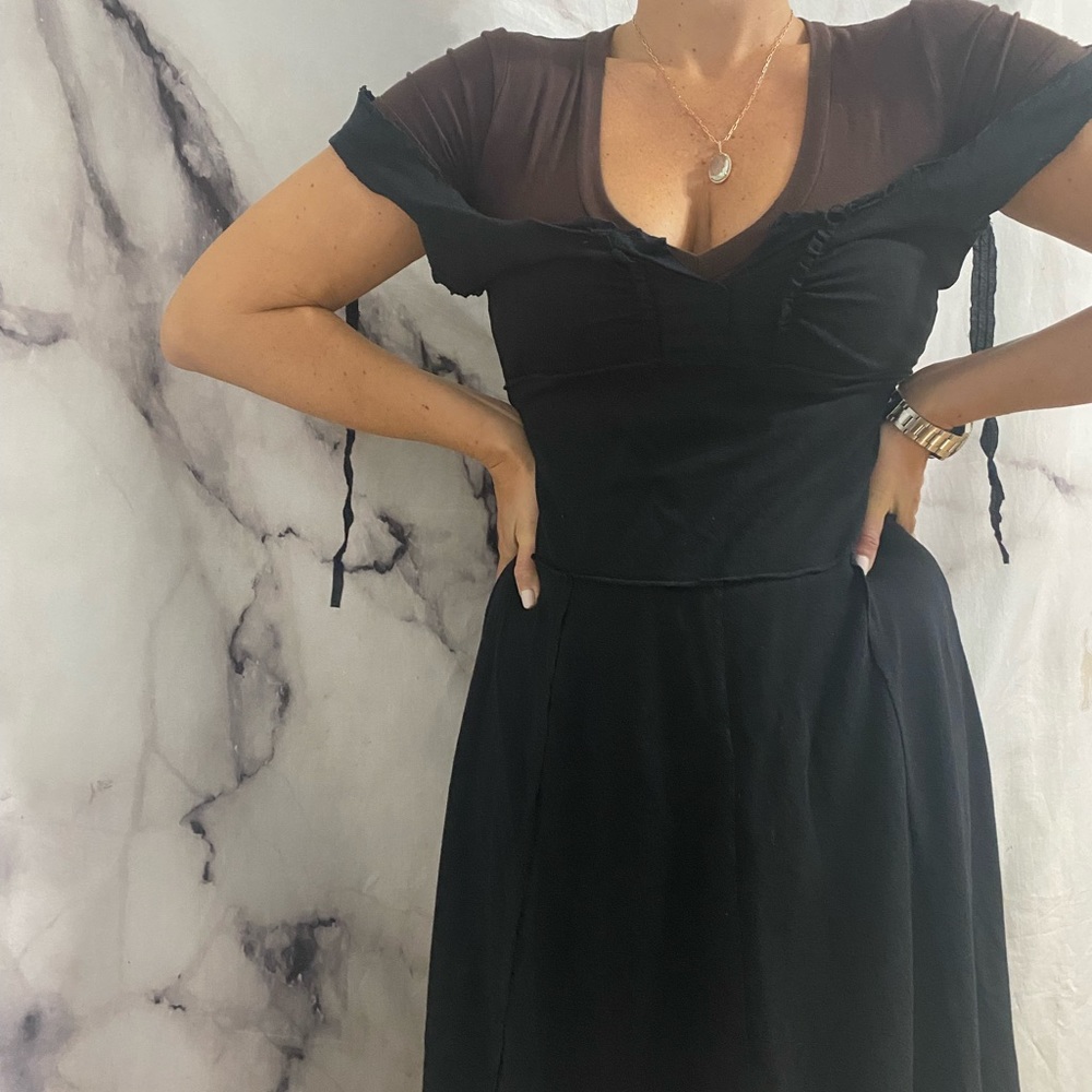 Free People Tiered Black Cotton A Line Dress